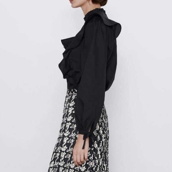 Zara Black Ruffle Top With Bows - Picture 3 of 7